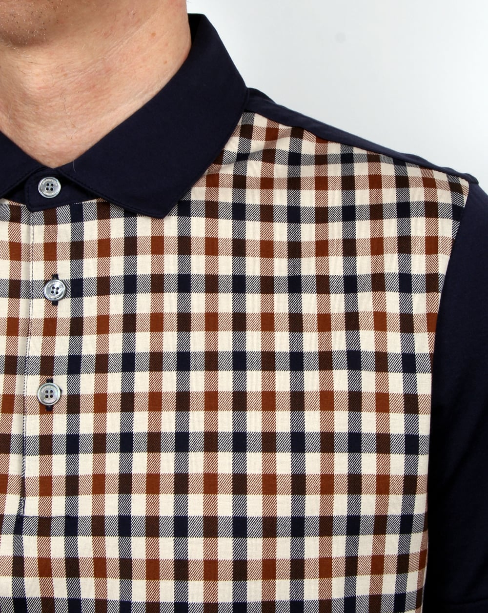 Aquascutum Dillon Club Check Polo Shirt Navy/Vicuna
