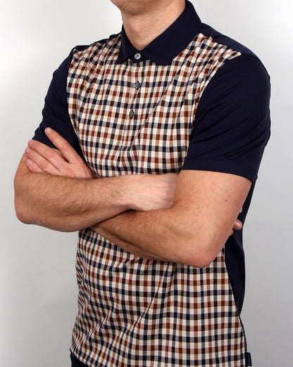 Aquascutum Dillon Club Check Polo Shirt Navy/Vicuna