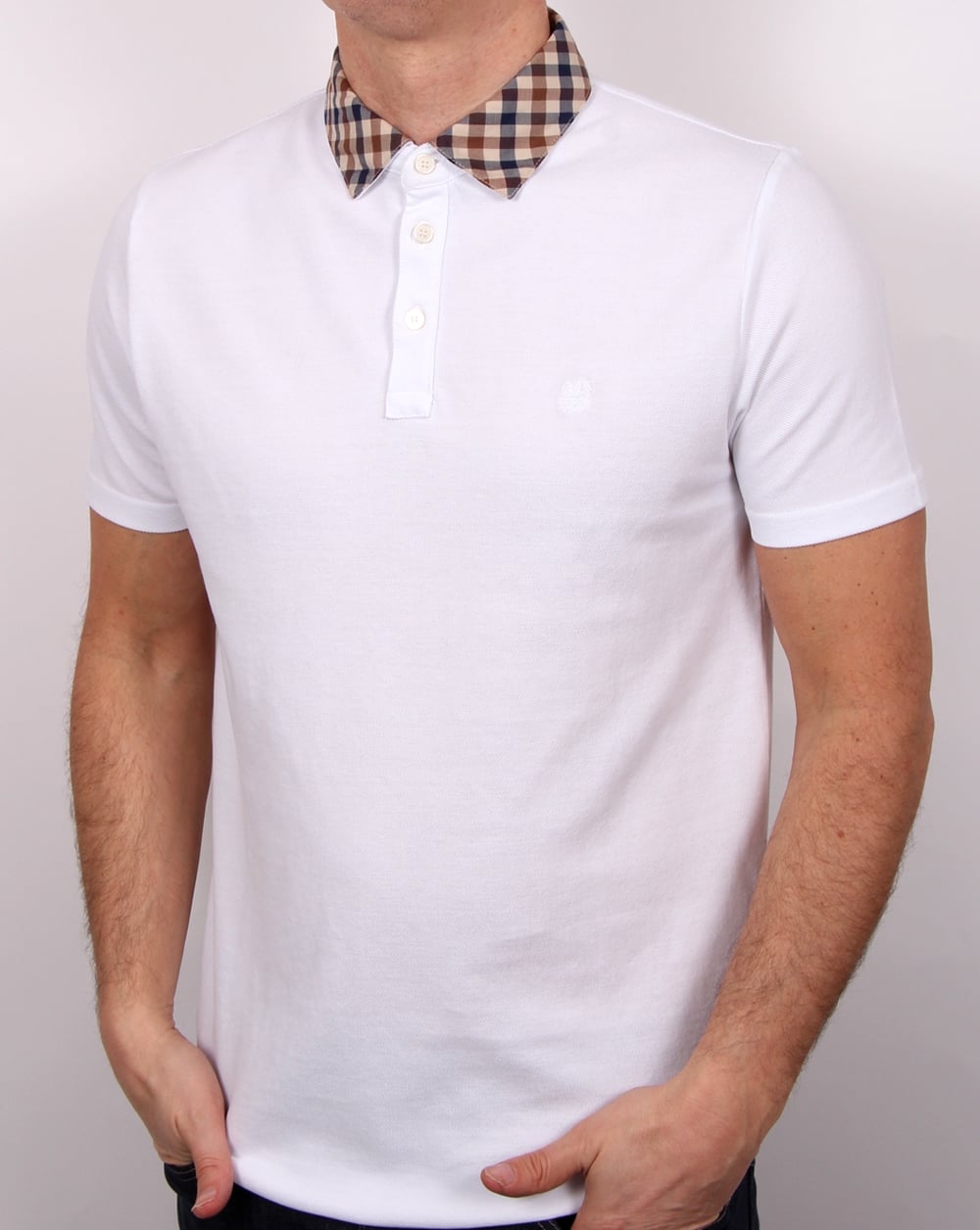 Aquascutum Nathan Check Collar Polo Shirt White