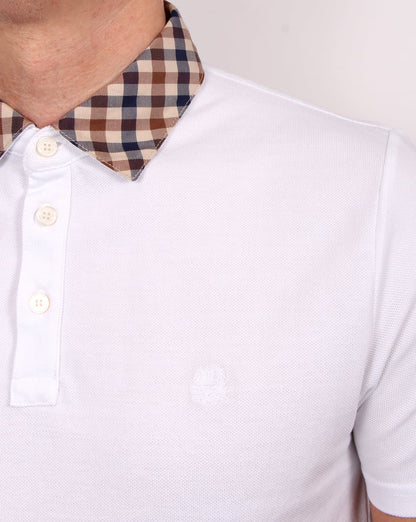 Aquascutum Nathan Check Collar Polo Shirt White