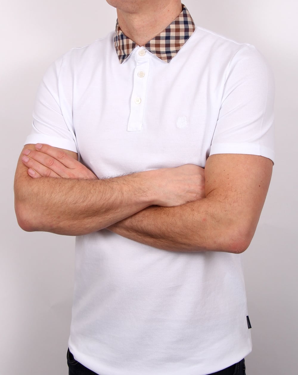 Aquascutum Nathan Check Collar Polo Shirt White