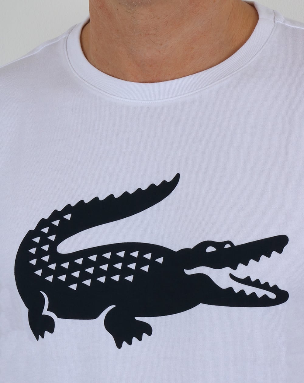 Lacoste Croc Print T Shirt White/Navy