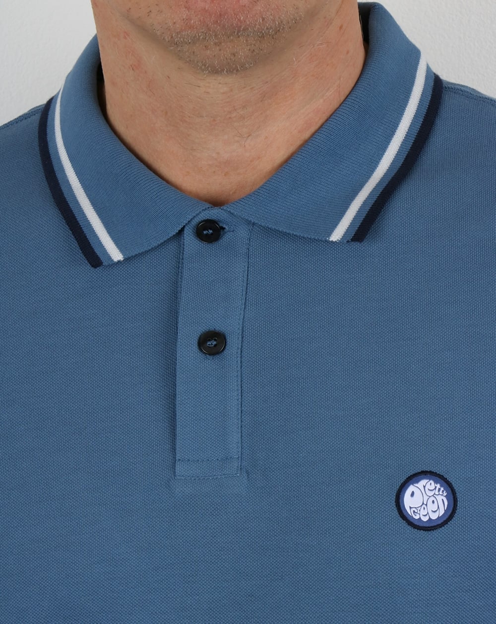 Pretty Green Tipped Polo Shirt Mid Blue