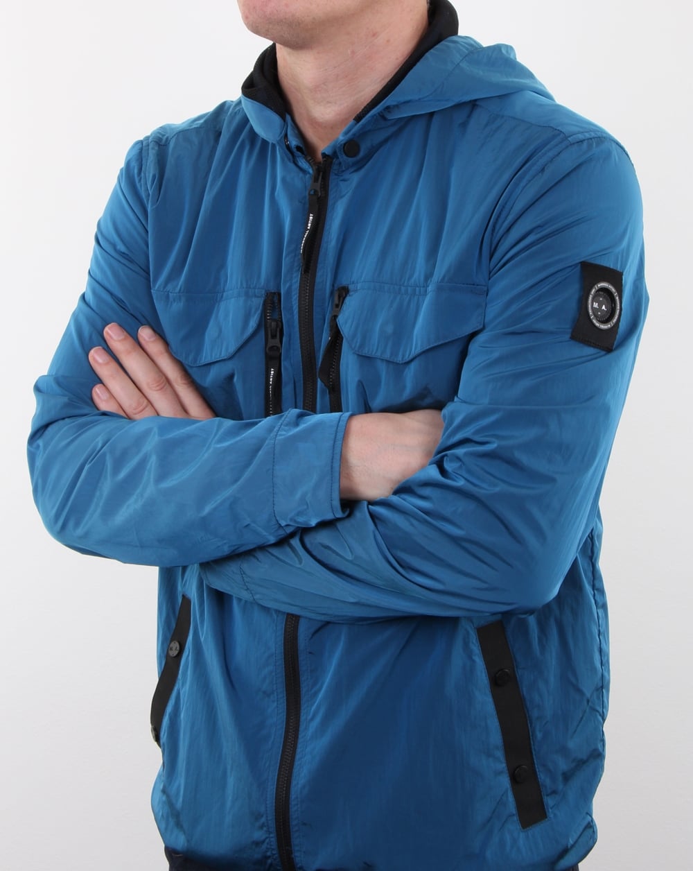 Marshall Artist Liquid Nylon Hooded Overshirt Cyan