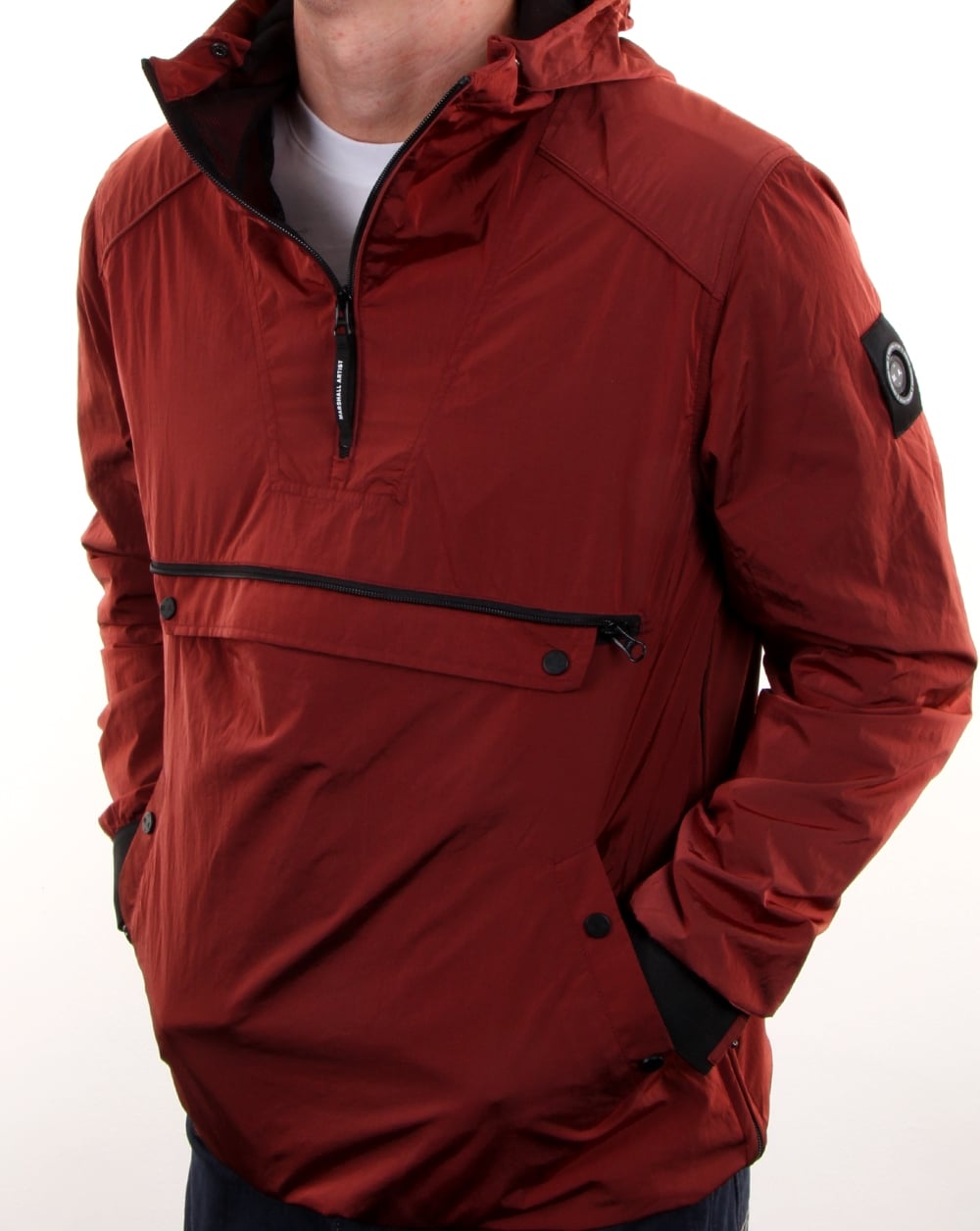 Marshall Artist Liquid Nylon Half Zip Jacket Burnt Orange