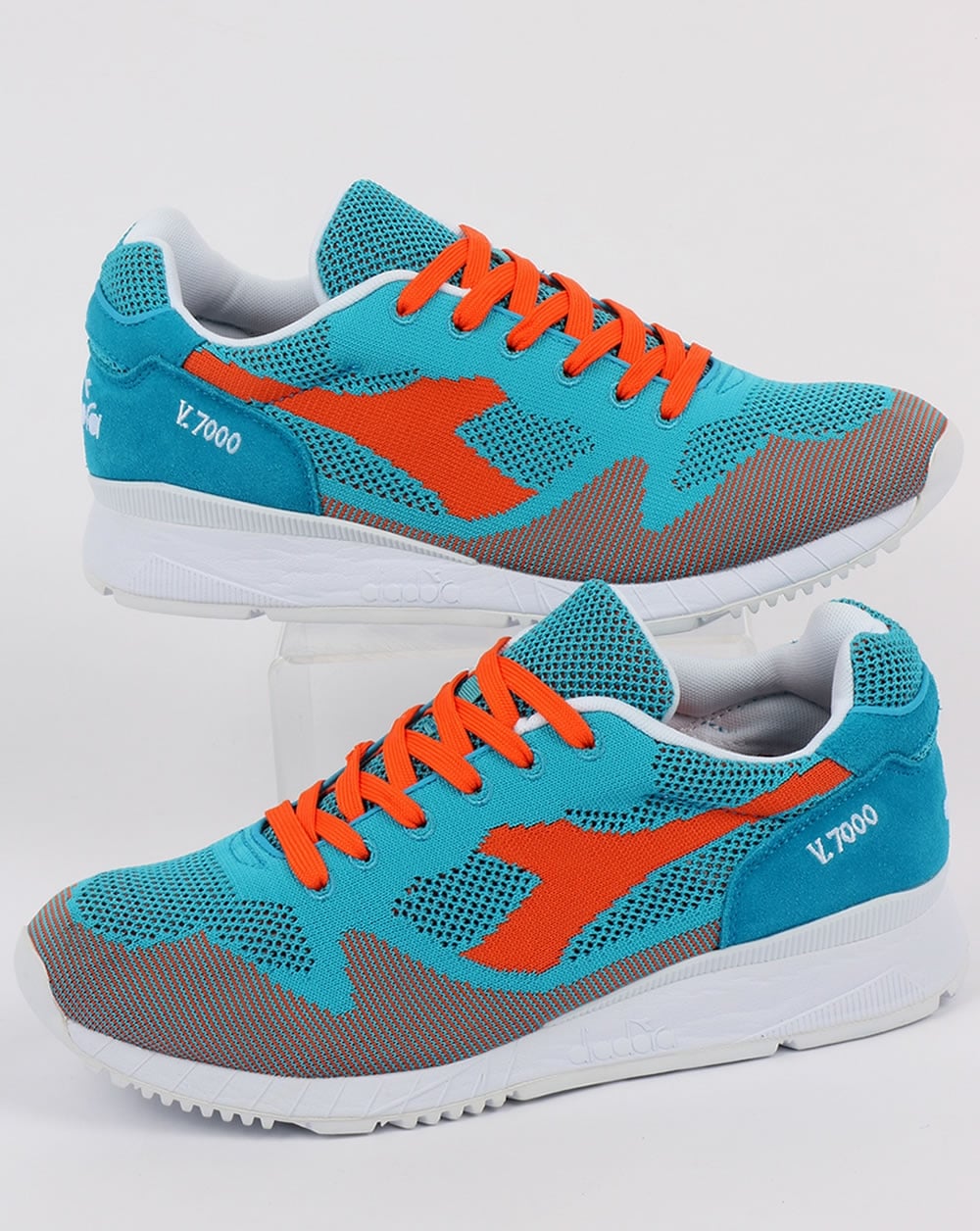 Diadora V7000 Weave Trainers Cyan Blue/Orange
