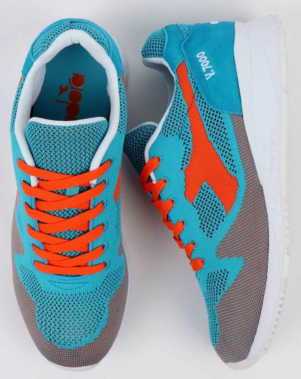 Diadora V7000 Weave Trainers Cyan Blue/Orange