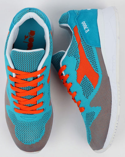 Diadora V7000 Weave Trainers Cyan Blue/Orange