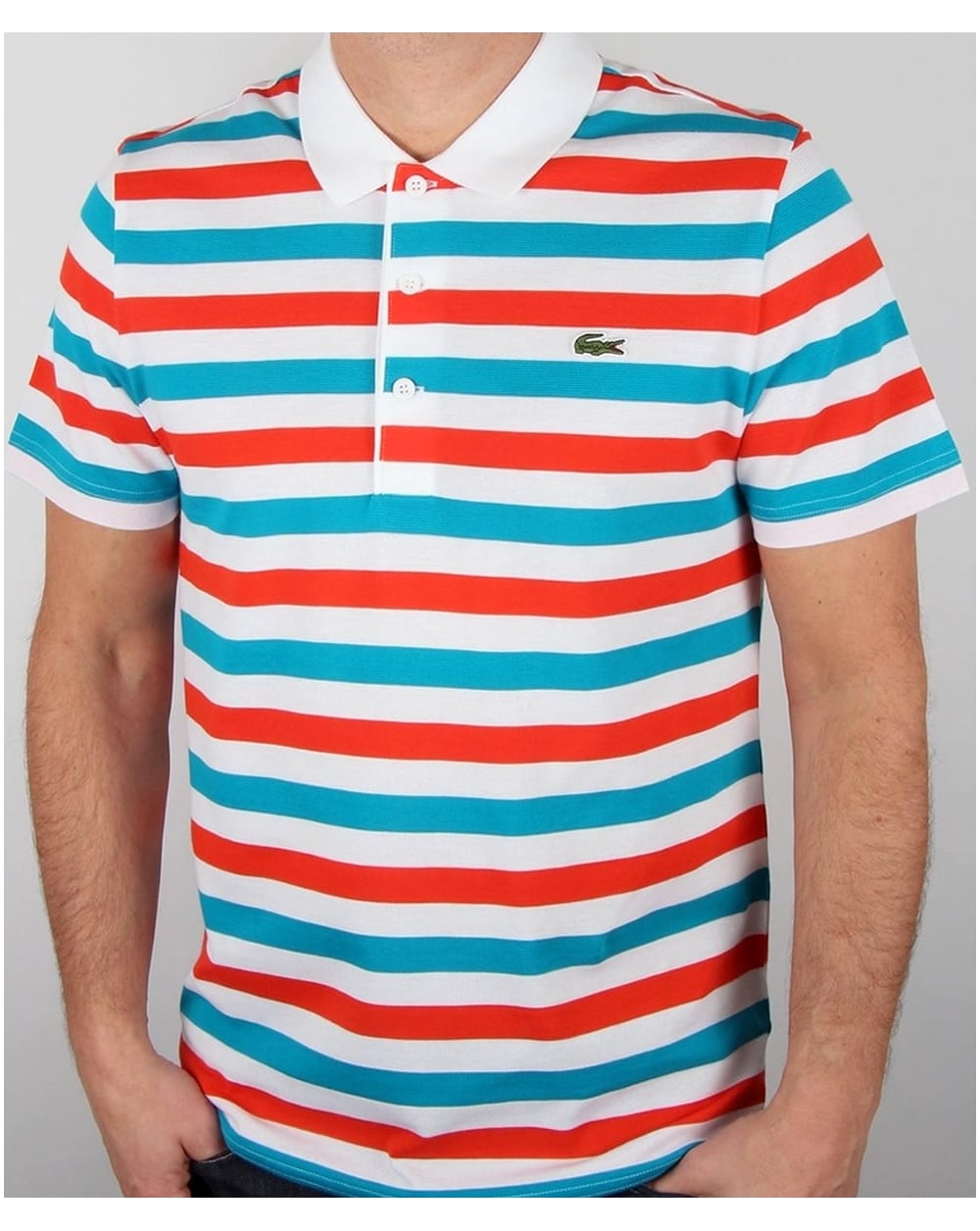 Lacoste Fine Stripe Polo Shirt White/red/blue