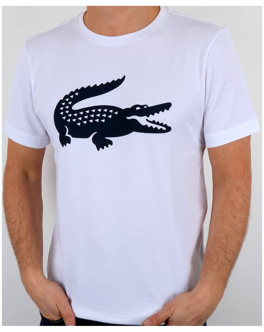 Lacoste Croc Print T Shirt White/Navy
