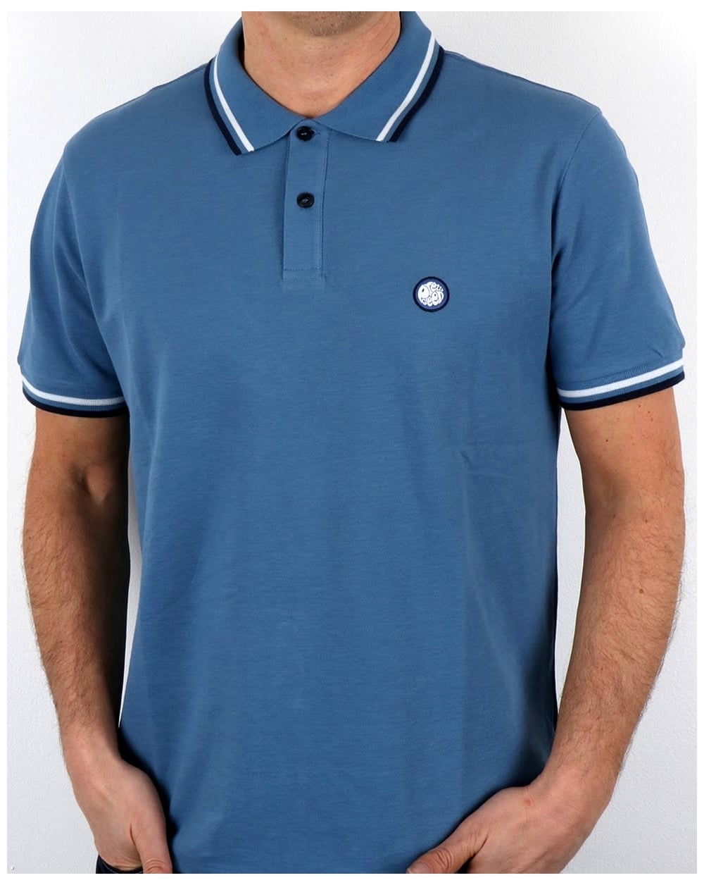 Pretty Green Tipped Polo Shirt Mid Blue