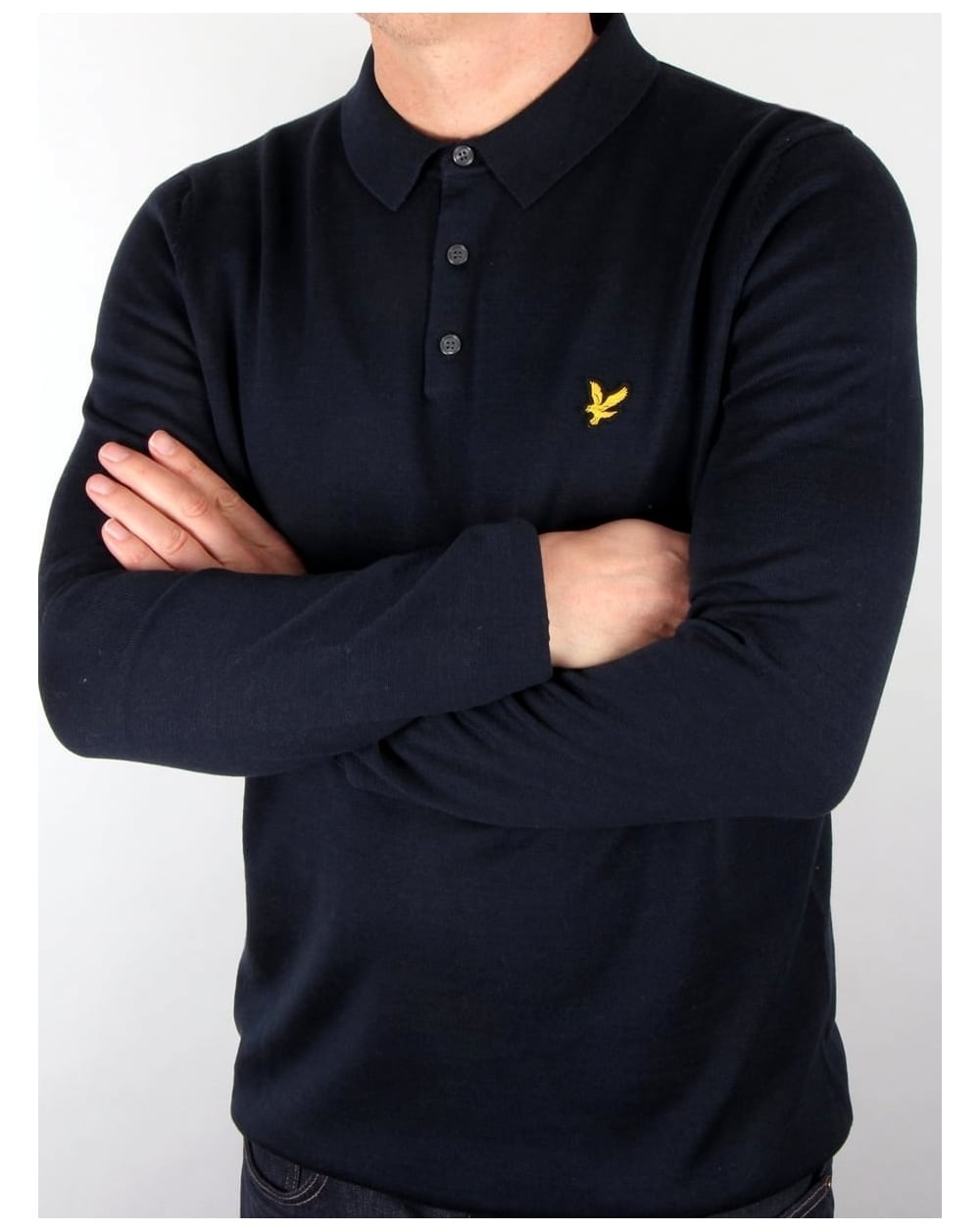 Lyle And Scott Knitted Long Sleeve Polo Shirt Navy