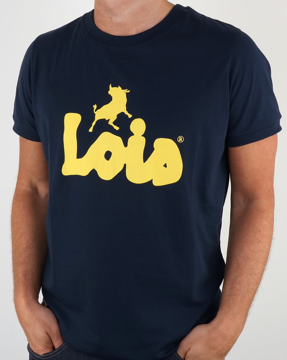 Lois Bull Logo T Shirt Navy/Yellow