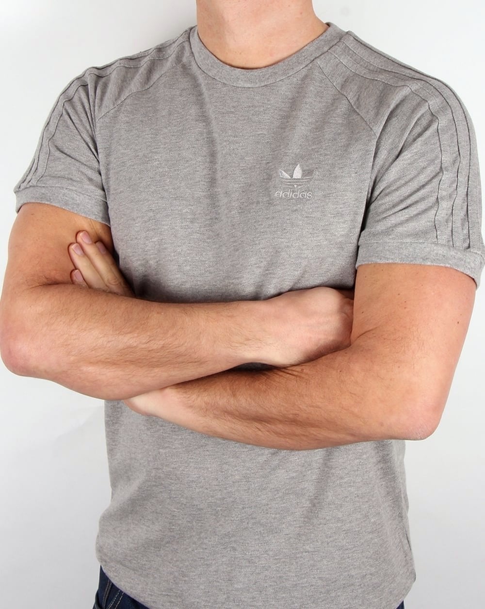 Adidas Originals Triple Stripe T Shirt Grey Heather