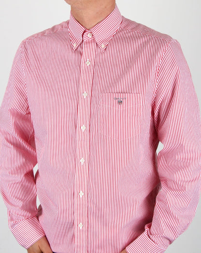 Gant Poplin Banker Striped Shirt Bright Red