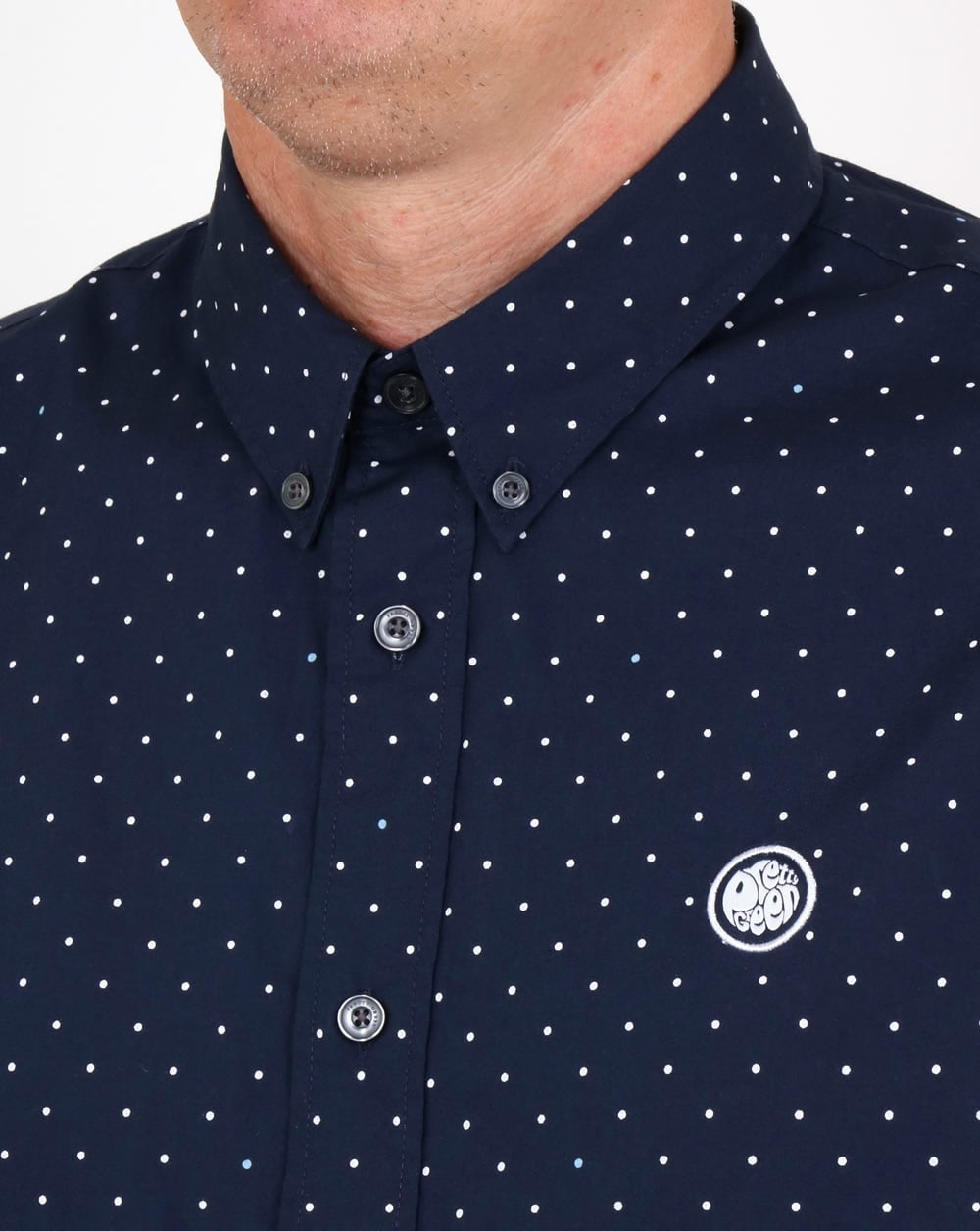 Pretty Green Horlock Long Sleeve Polka Dot Shirt Navy