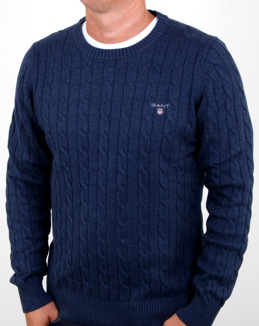 Gant Cotton Cable Crew Jumper Dark Blue Melange