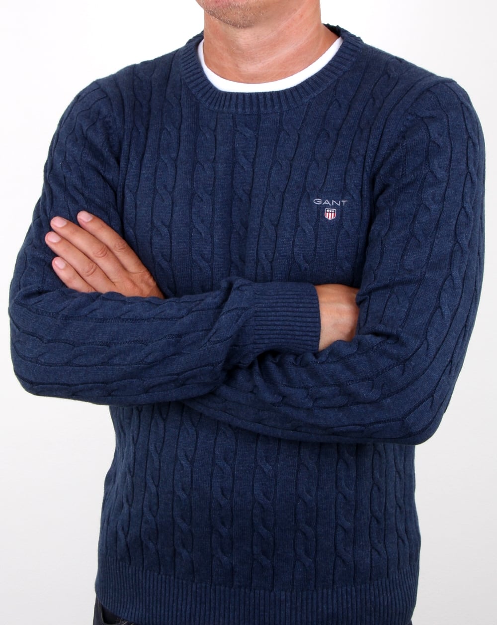 Gant Cotton Cable Crew Jumper Dark Blue Melange