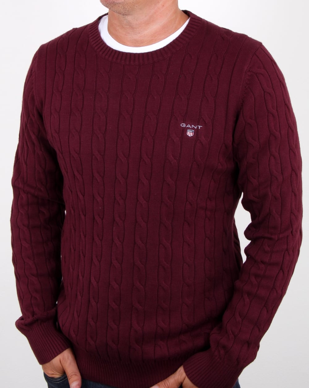 Gant Cotton Cable Crew Jumper Purple Wine