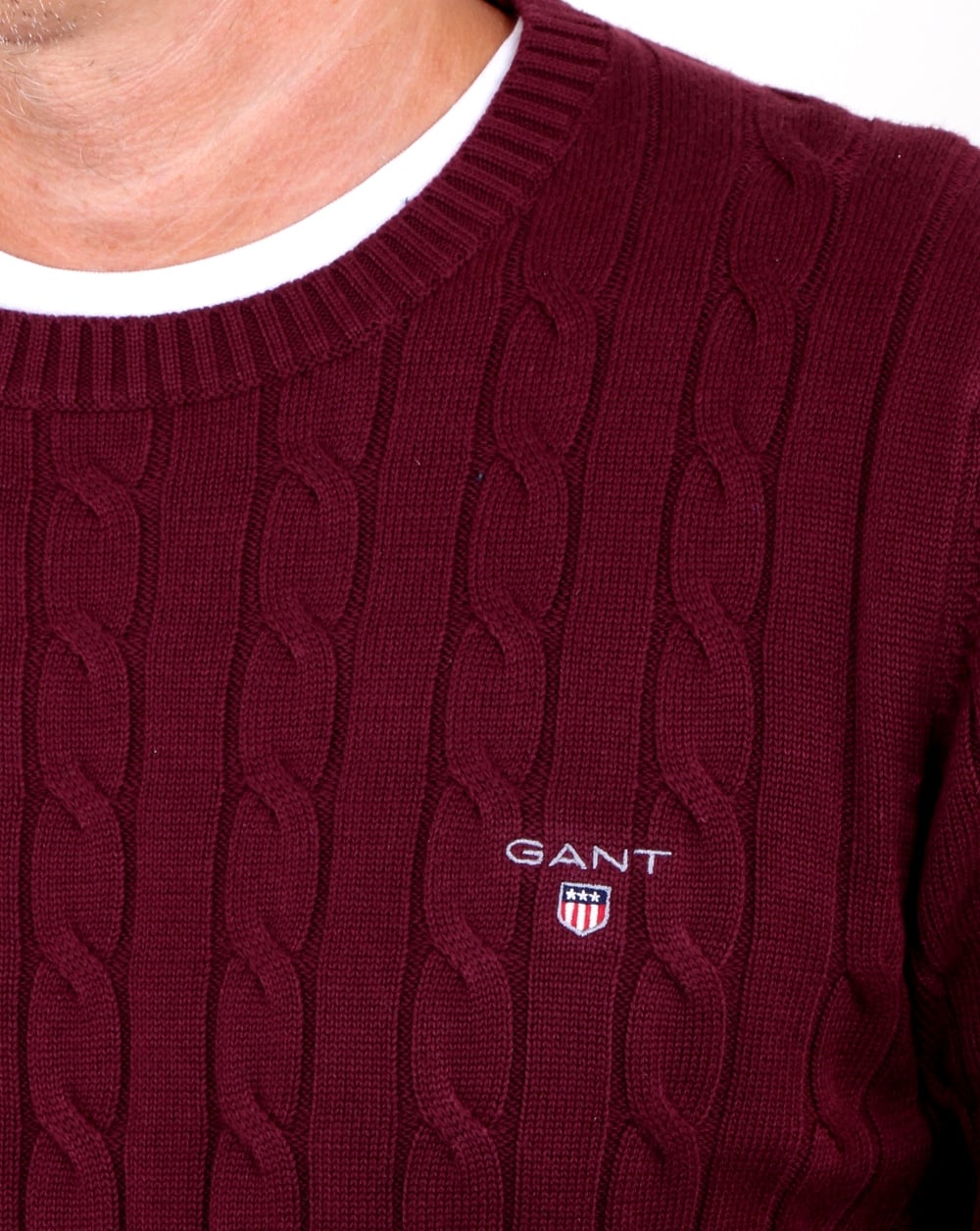 Gant Cotton Cable Crew Jumper Purple Wine