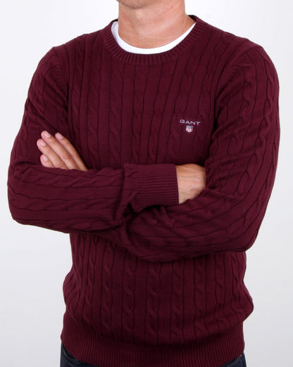 Gant Cotton Cable Crew Jumper Purple Wine