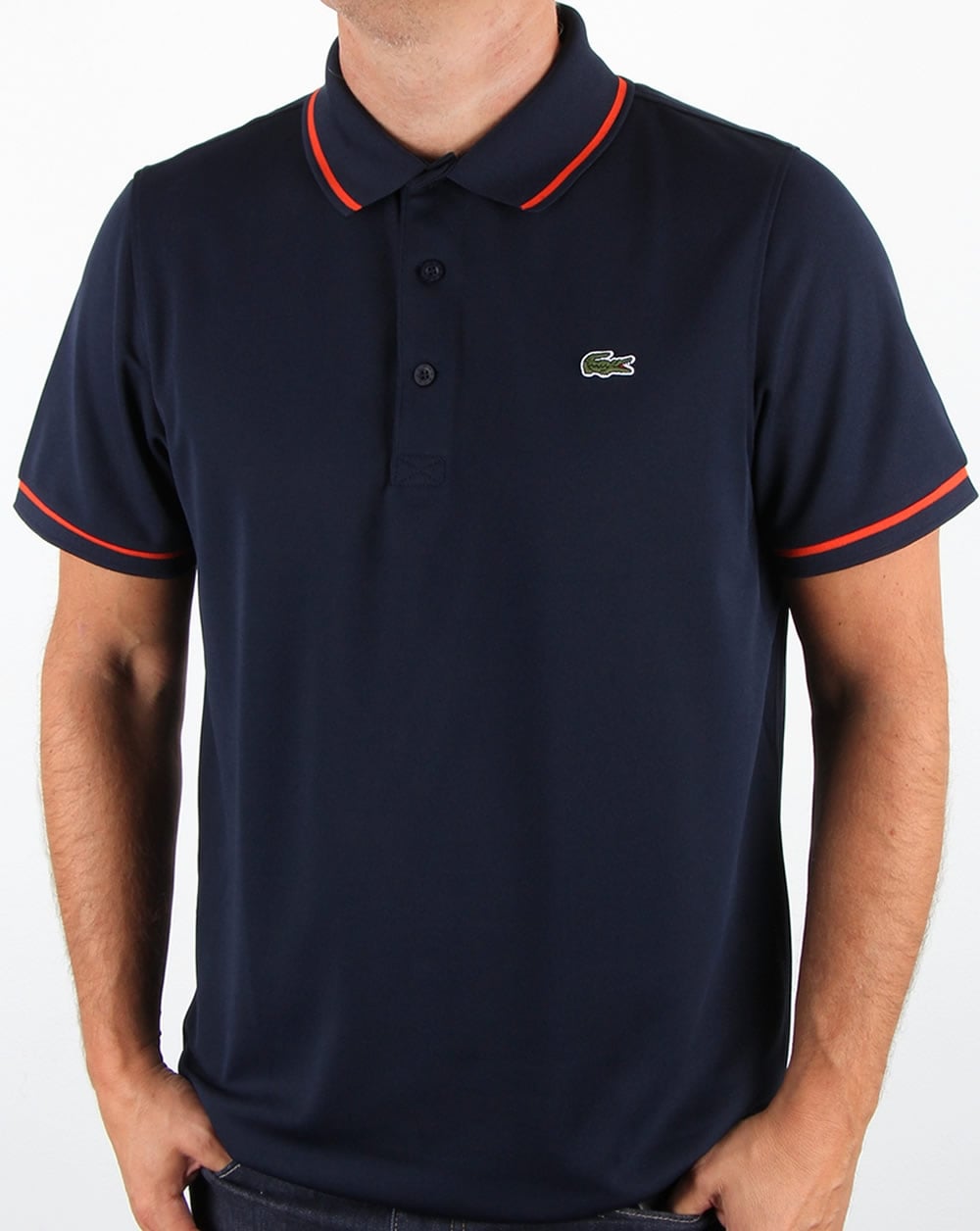Lacoste Tipped Polo Shirt Navy/Mexico Red