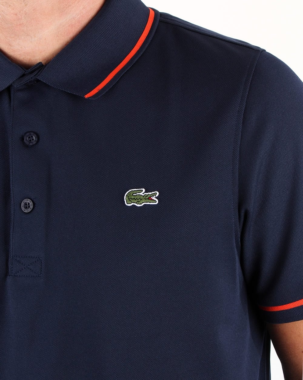 Lacoste Tipped Polo Shirt Navy/Mexico Red