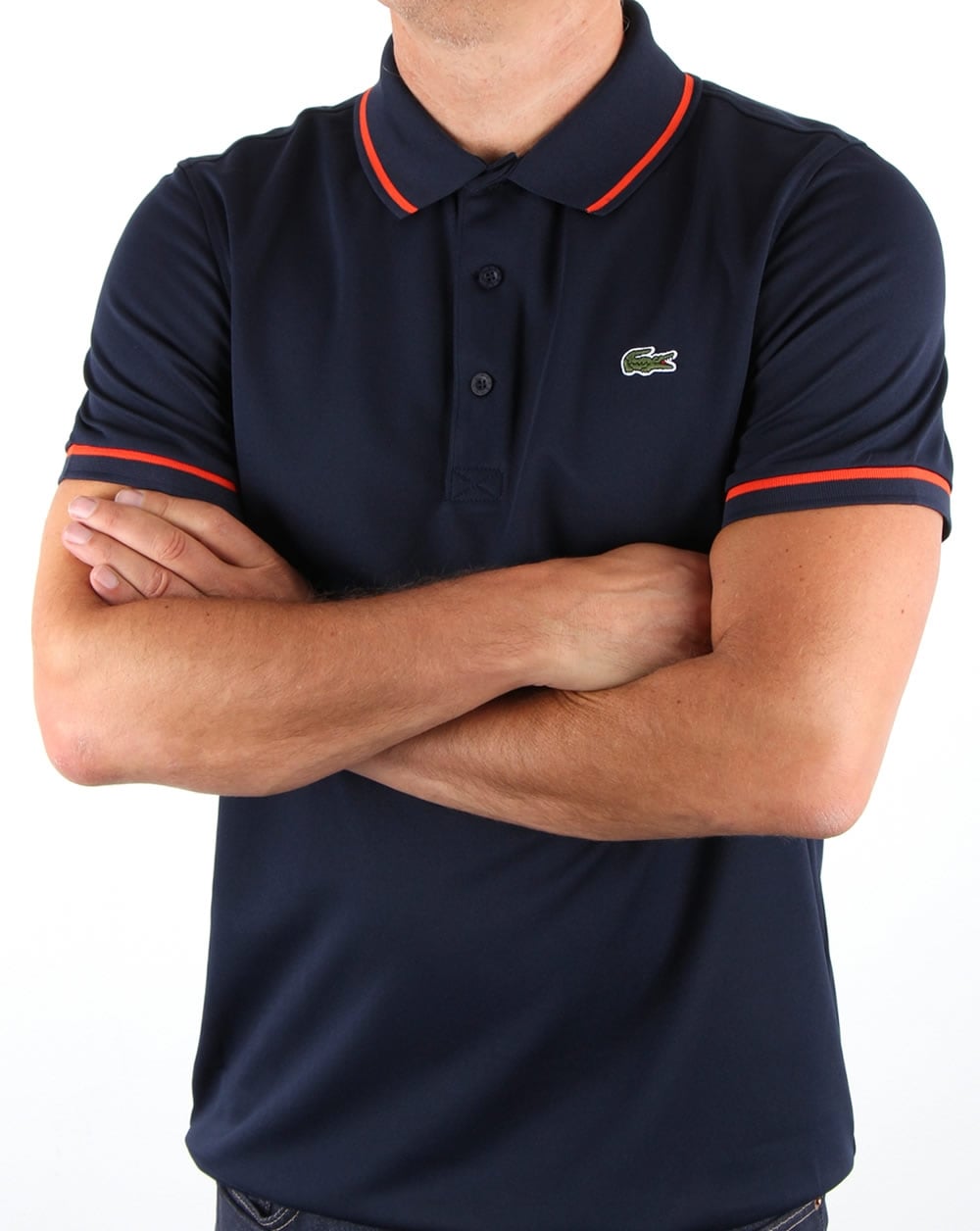 Lacoste Tipped Polo Shirt Navy/Mexico Red