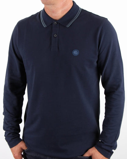 Pretty Green Barton Long Sleeve Tipped Polo Navy