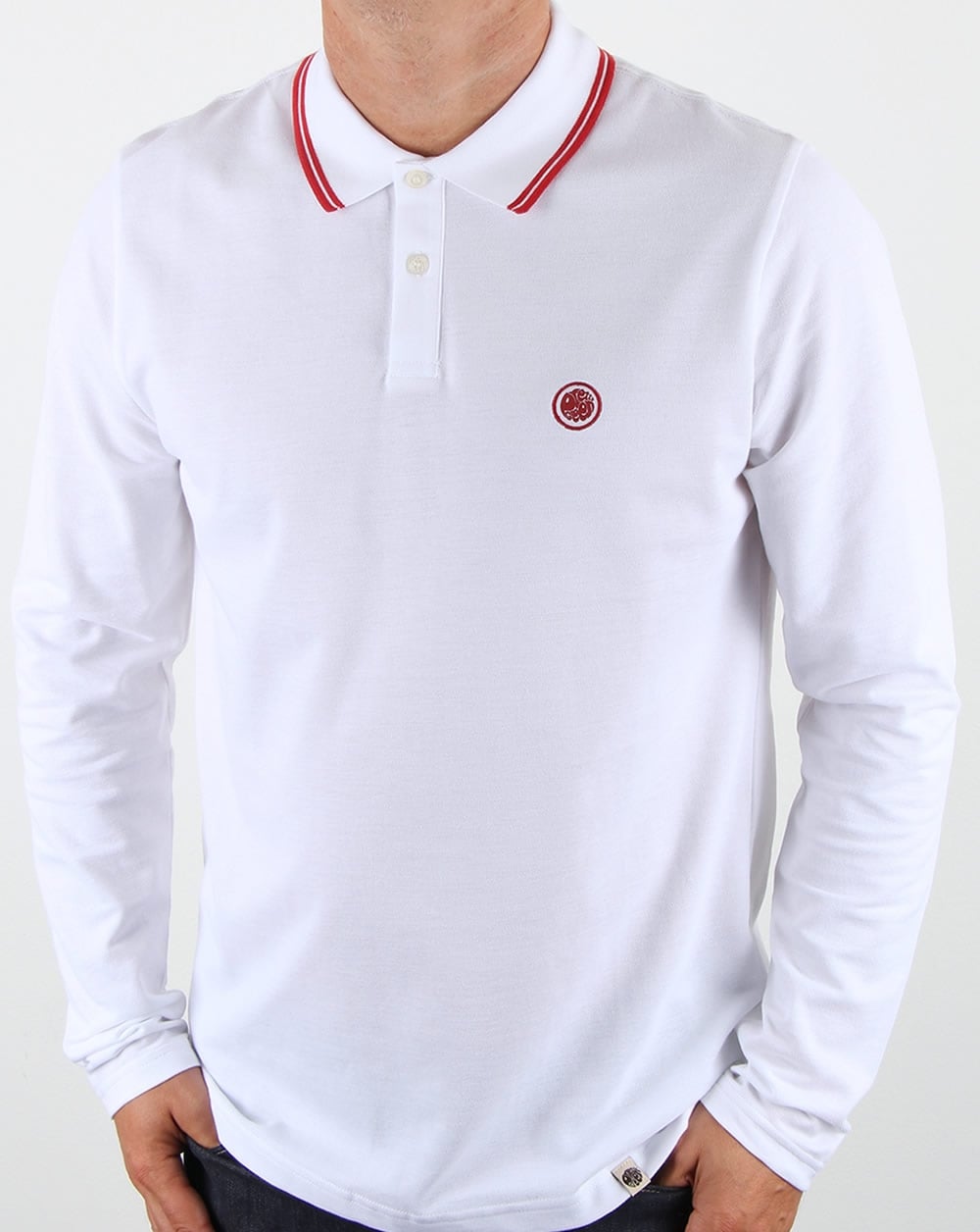 Pretty Green Barton Long Sleeve Tipped Polo White