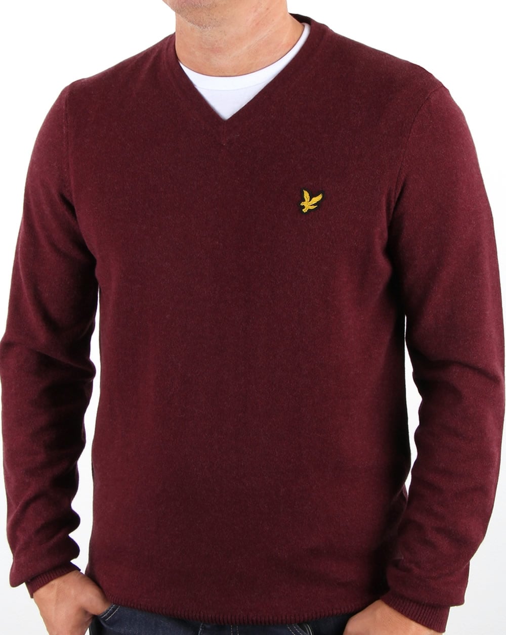 Lyle And Scott V Neck Cotton Merino Jumper Claret