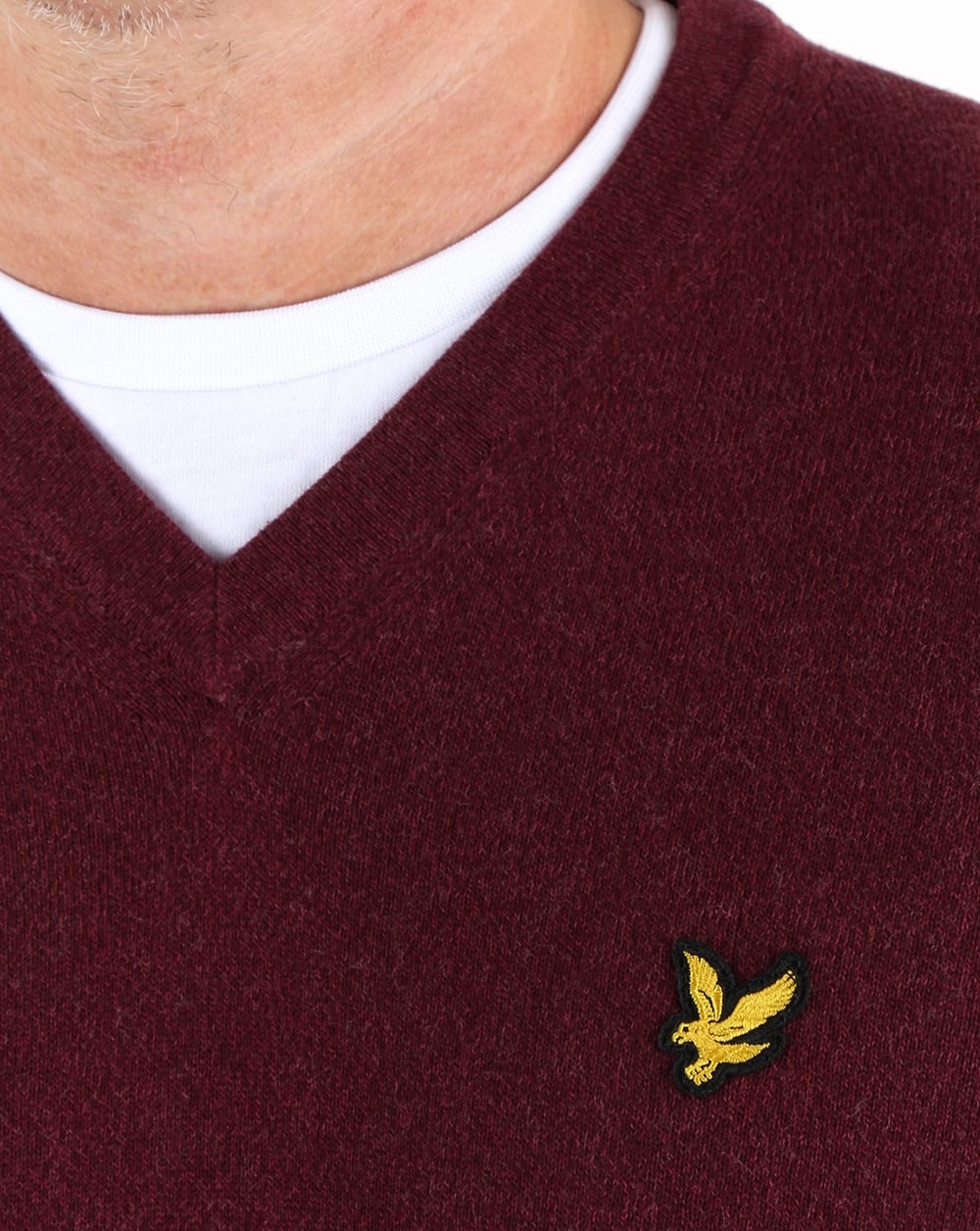 Lyle And Scott V Neck Cotton Merino Jumper Claret