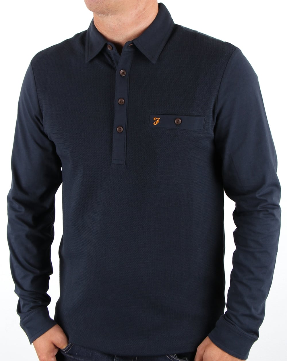 Farah Lester Long Sleeve Polo Shirt Navy