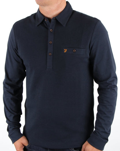 Farah Lester Long Sleeve Polo Shirt Navy