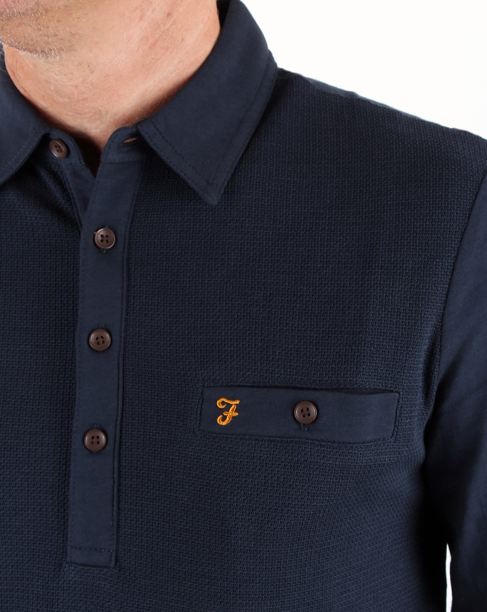 Farah Lester Long Sleeve Polo Shirt Navy