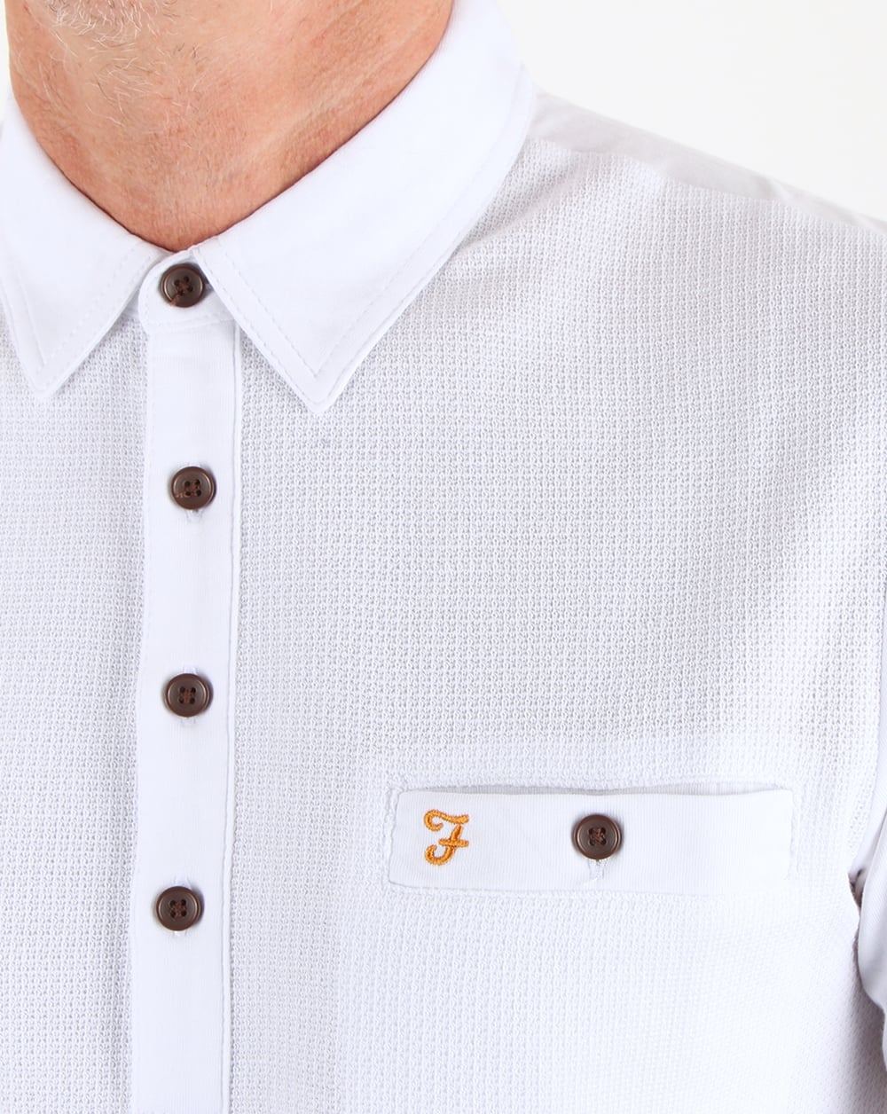 Farah Lester Long Sleeve Polo Shirt White