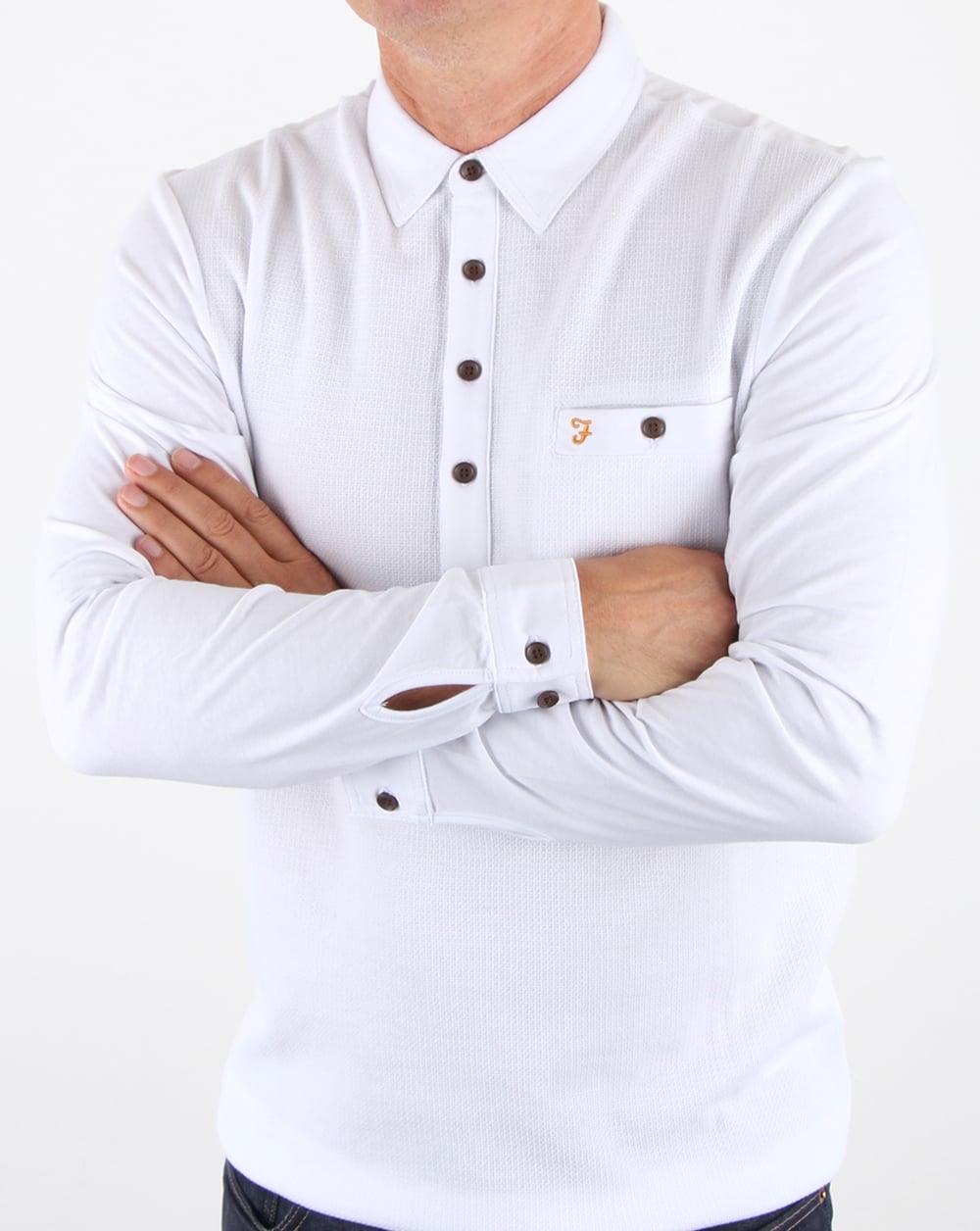 Farah Lester Long Sleeve Polo Shirt White