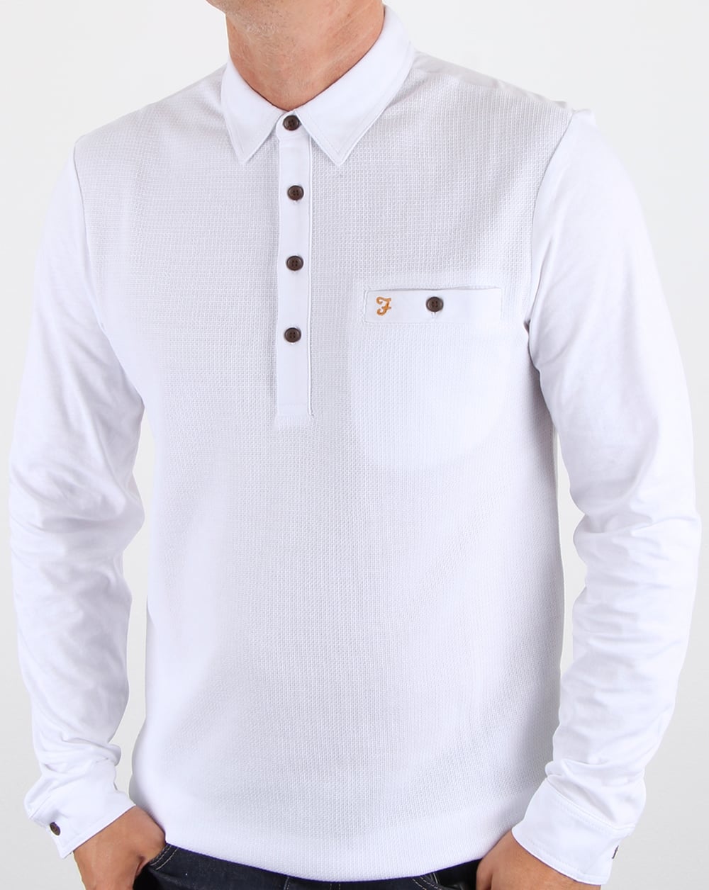 Farah Lester Long Sleeve Polo Shirt White