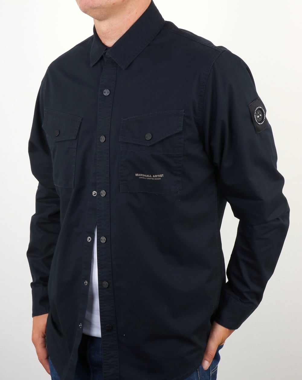 Marshall Artist Dual Pocket Military Overshirt Navy
