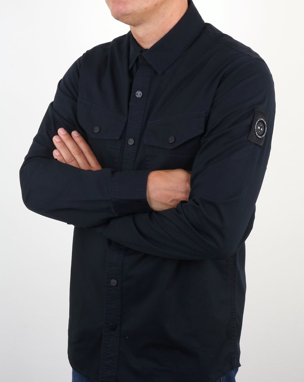 Marshall Artist Dual Pocket Military Overshirt Navy