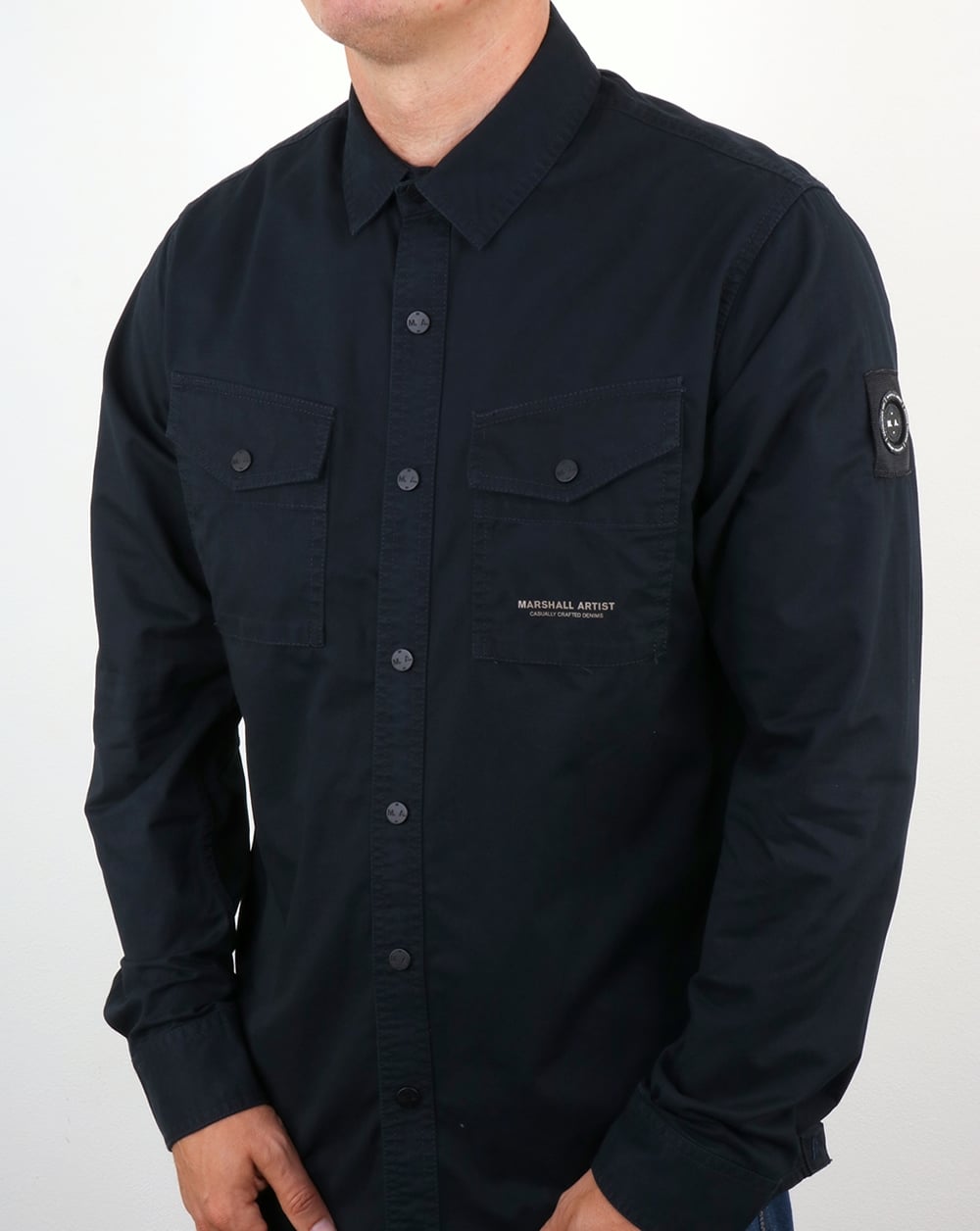 Marshall Artist Dual Pocket Military Overshirt Navy