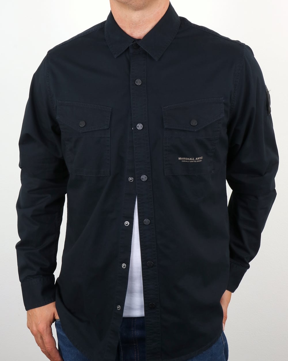 Marshall Artist Dual Pocket Military Overshirt Navy