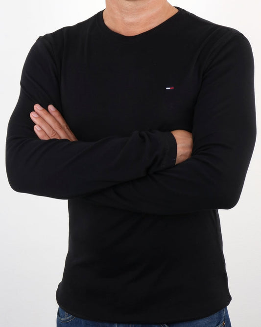 Tommy Jeans Rib Cotton Long Sleeve T Shirt Black
