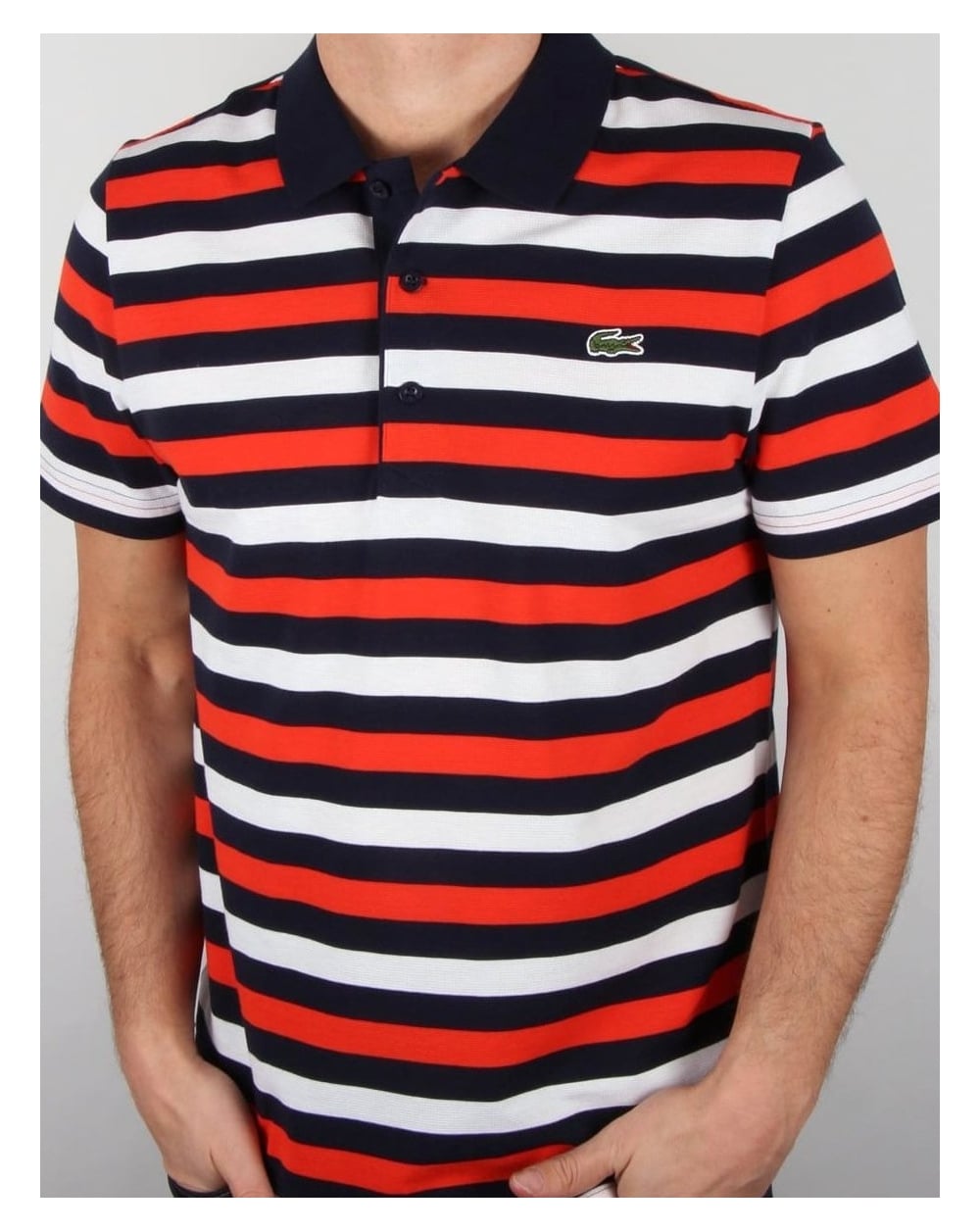 Lacoste Fine Stripe Polo Shirt Navy/red/white