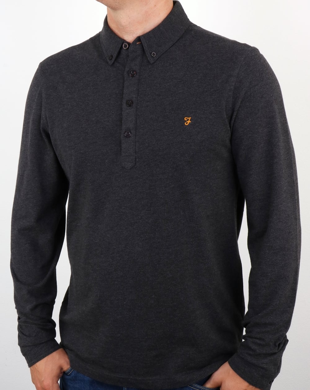 Farah Merriweather Polo Shirt Dark Asphalt Marl