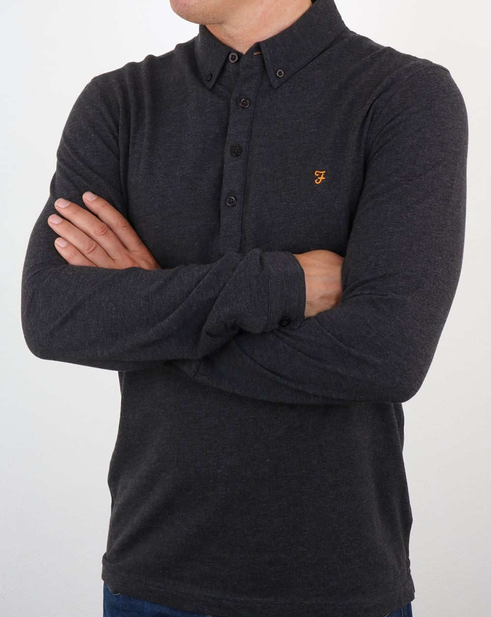 Farah Merriweather Polo Shirt Dark Asphalt Marl