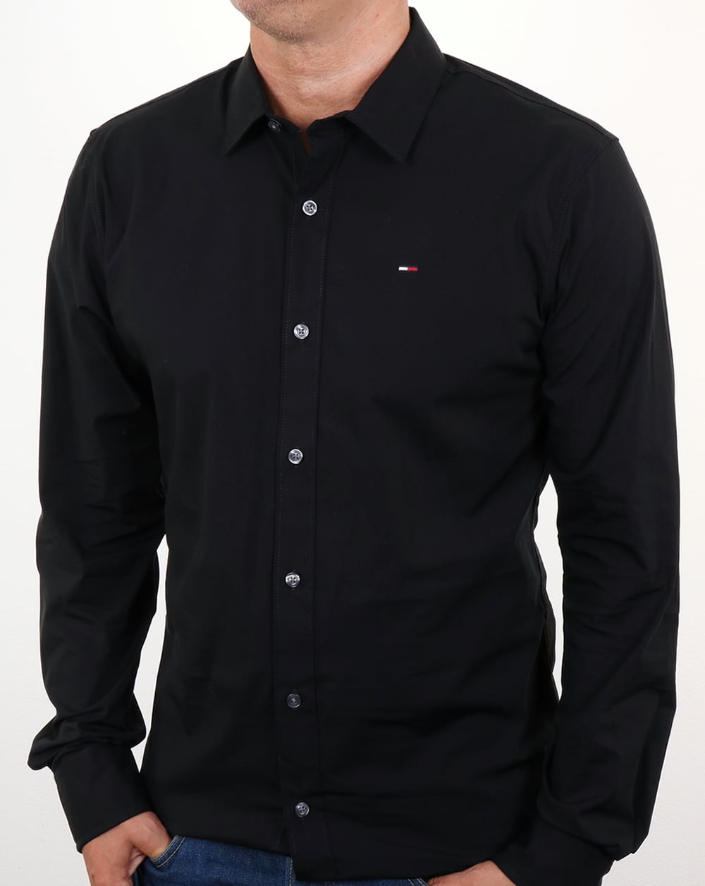 Tommy Jeans Cotton Stretch Shirt Black