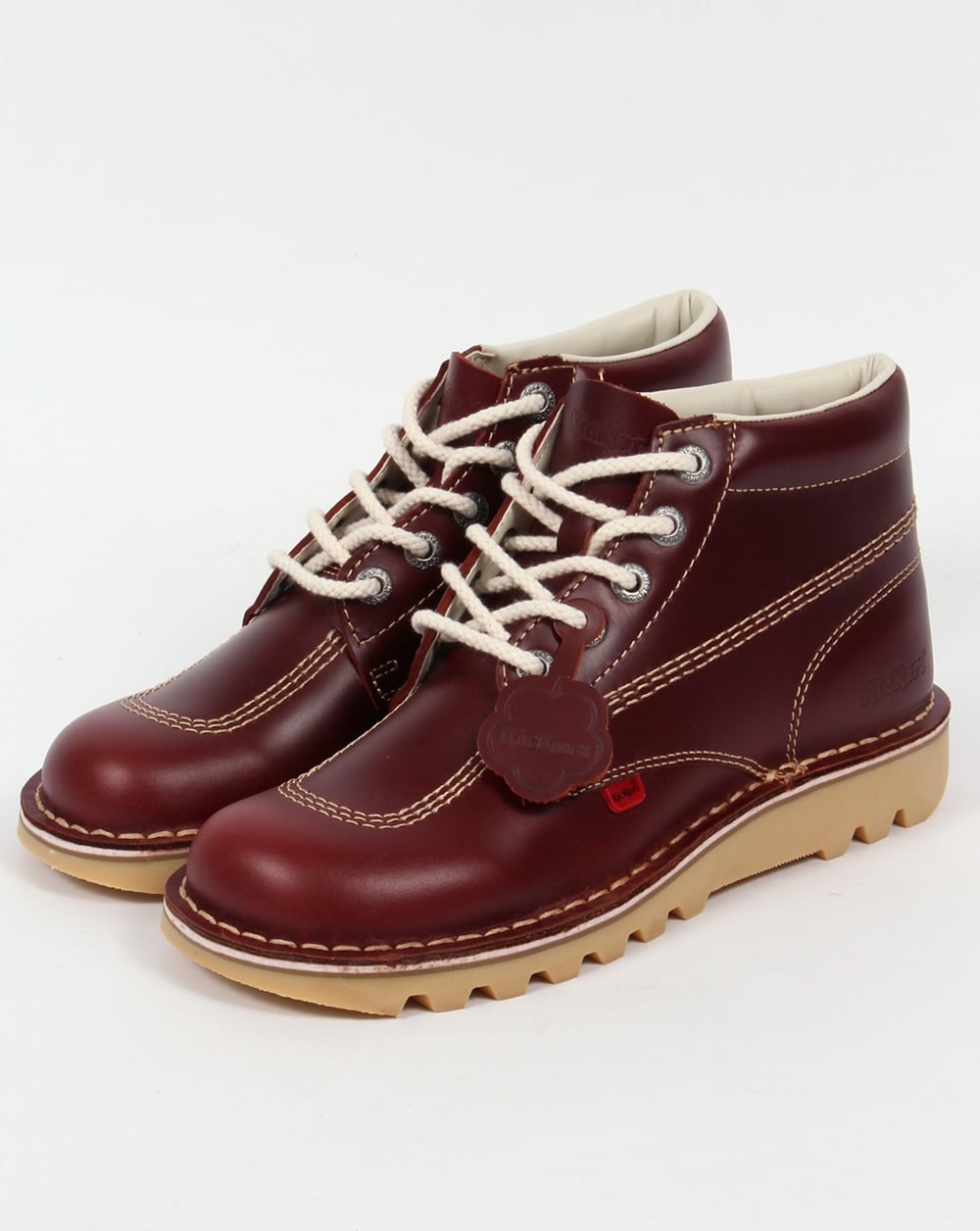 Kickers Kick Hi Boots In Leather Cherry Brown