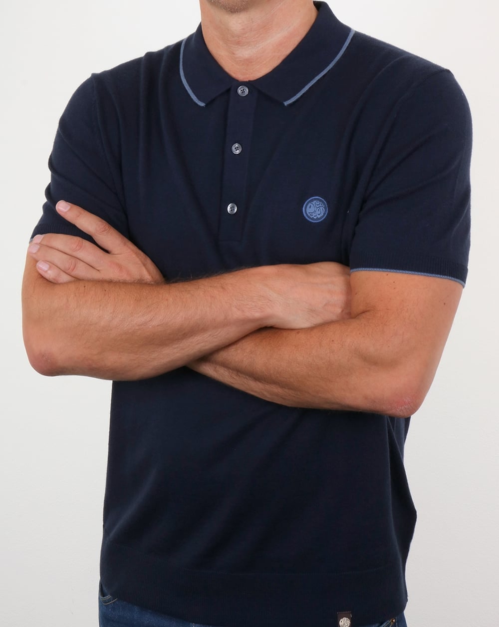 Pretty Green Tilson Knitted Polo Shirt Navy