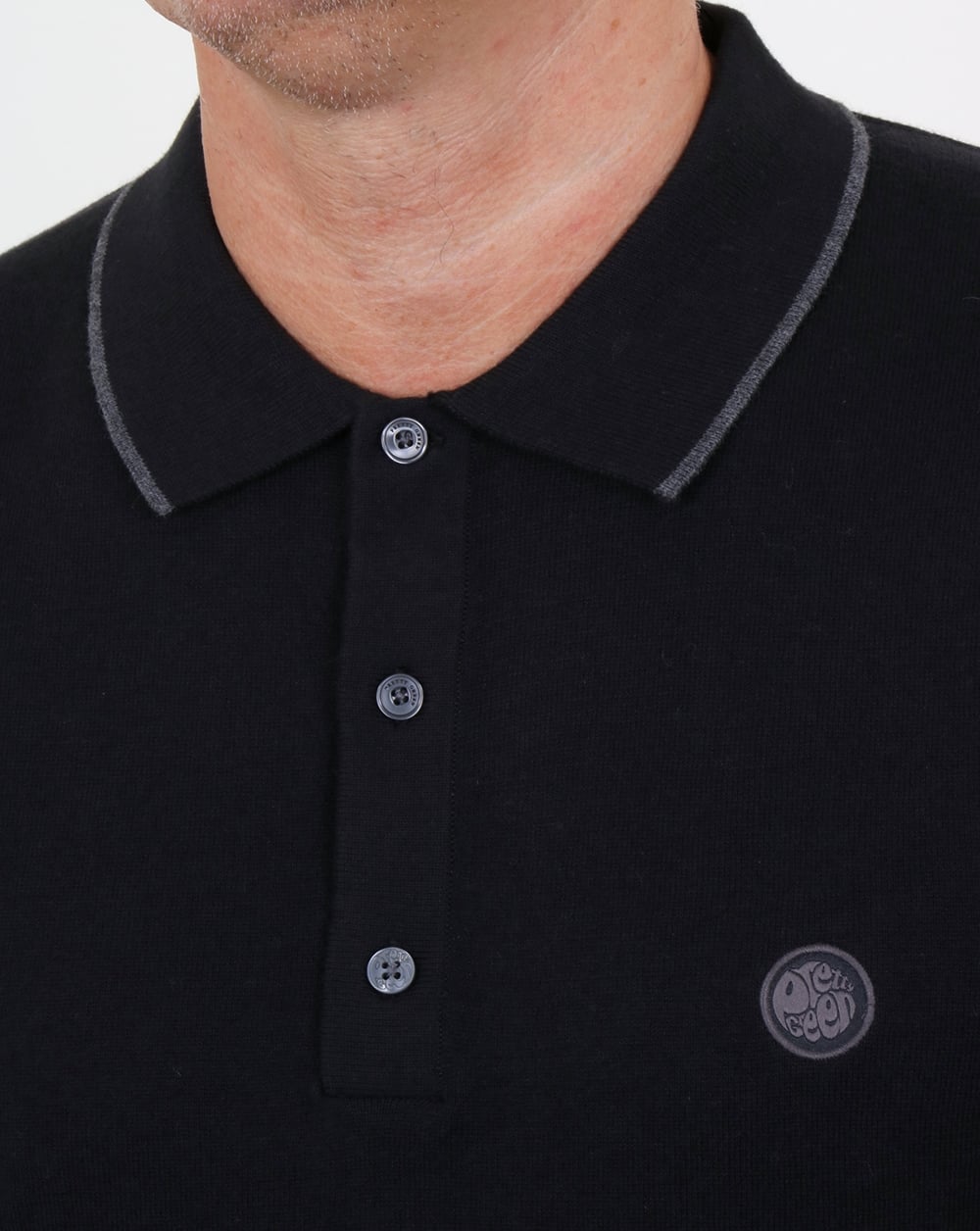 Pretty Green Tilson Long Sleeve Knitted Polo Black